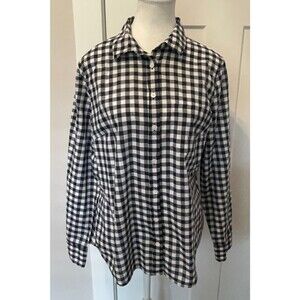 J CREW Womens Button TOP Long Sleeve BLUE White CHECK Size L